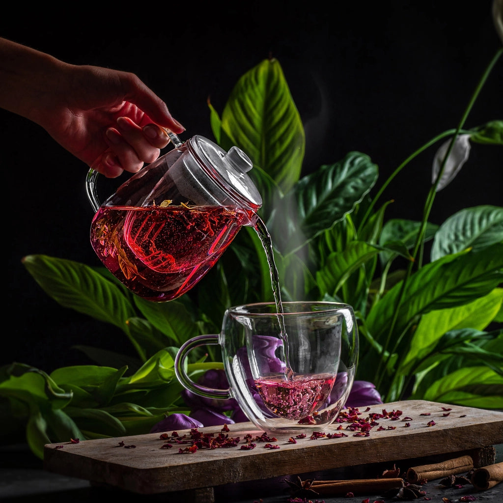 Teiera in vetro KADAX da 600 ml con inserto e infusore per erbe aromatiche.