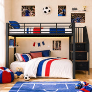 Letto a castello 140 × 200 cm con scala reversibile, cassetti, LED e prese USB, senza materasso, nero