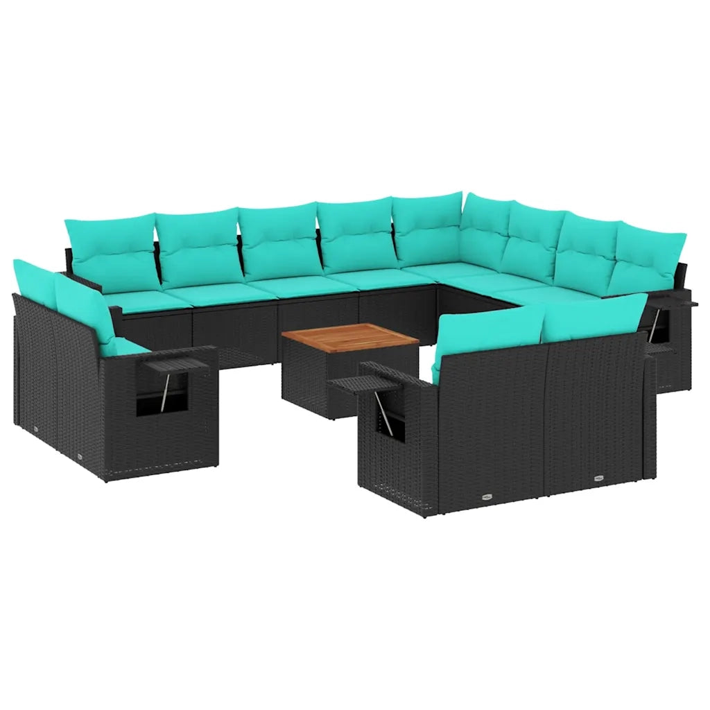 Set Divani da Giardino 13 pz con Cuscini Nero in Polyrattan 3224832
