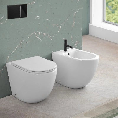 Sanitari filomuro scarico a vortice e copriwc soft-close Tao