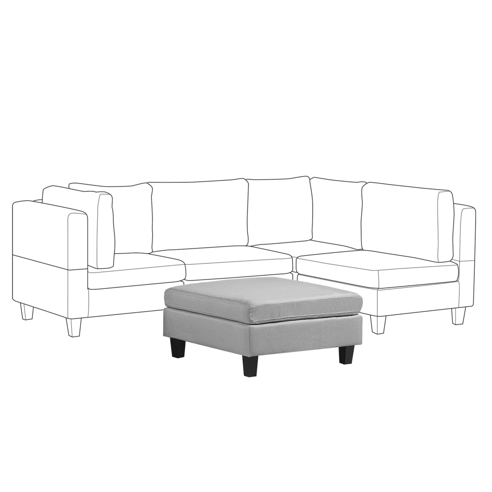 Pouf Poggiapiedi Rivestito Tessuto Grigio Chiaro Quadrato Minimalista Moderno