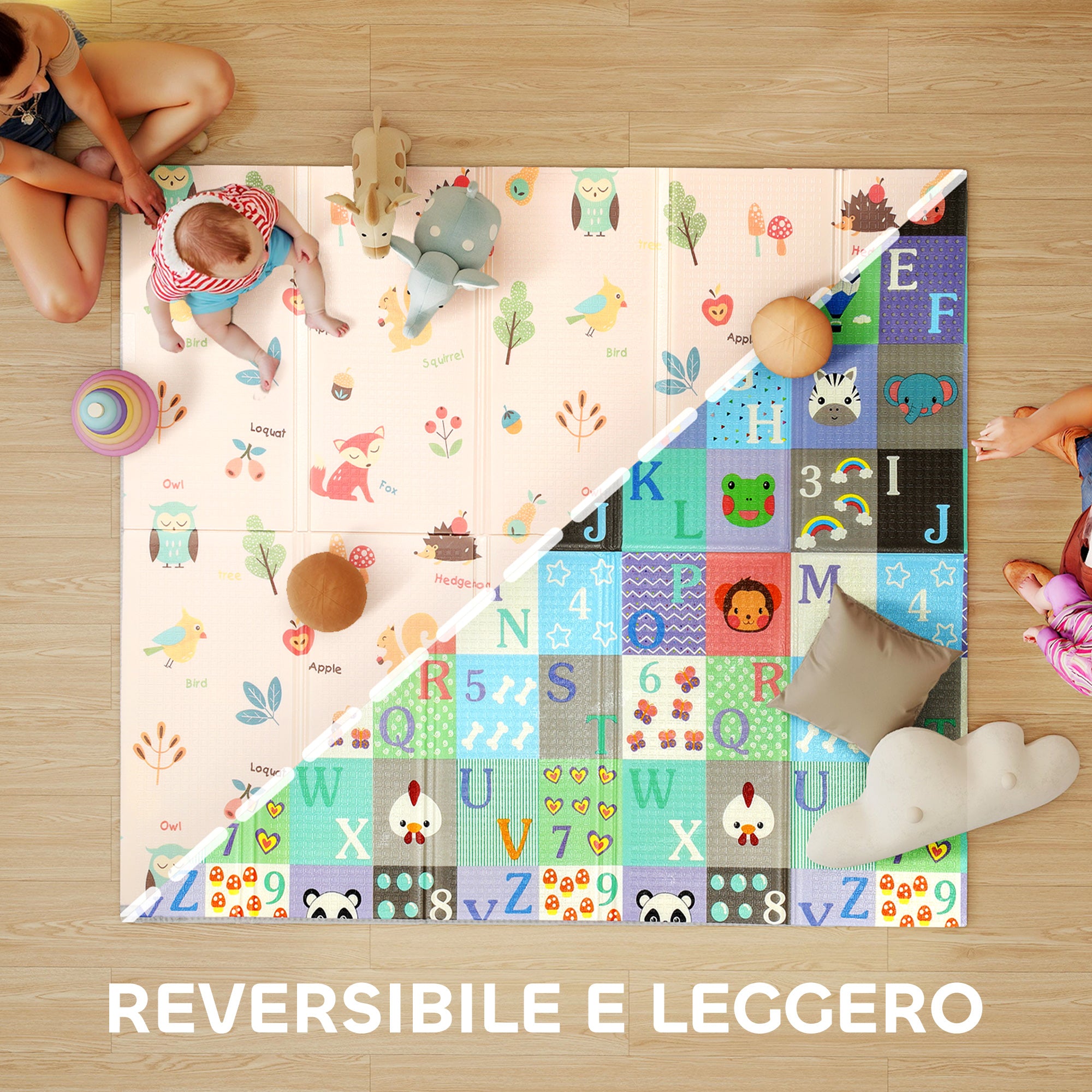 Tappeto per Bambini 0-3 Anni con Numeri e Lettere e Superficie Impermeabile 176,5x148x1 cm in XPE Multicolore