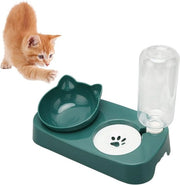 Dispensatore automatico di acqua e ciotola per alimentazione per cani e gatti - verde scuro.