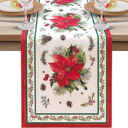 Tavolo da Natale con decorazioni di fiori rossi tovaglia da tavola (183 cm x 33 cm, stile 1)