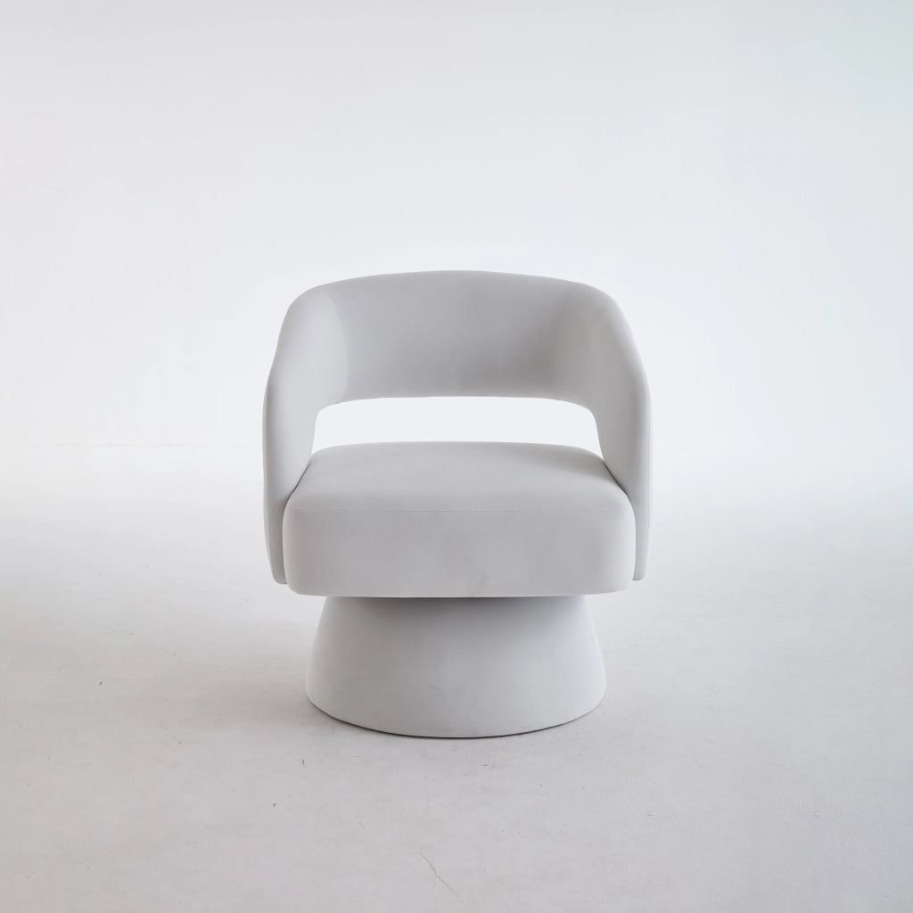 Sedia Girevole 360¡ã ¨C MINIMAL ¨C Velluto Beige, Schienale Aperto, Base in Metallo