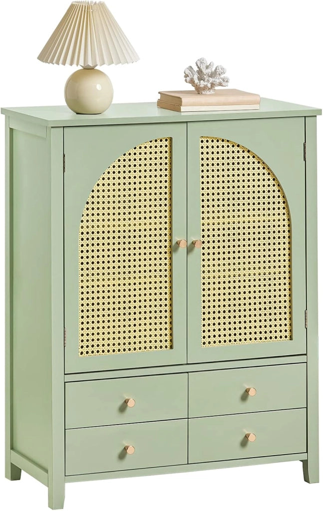 Credenza Cucina Mobile Ingresso Salvaspazio – Mobiletto con Ante a Traliccio e Ripiani Regolabili – Stile Moderno per Soggiorno o Ingresso – Verde, 70x34x90cm, 50kg, FSB72-GR