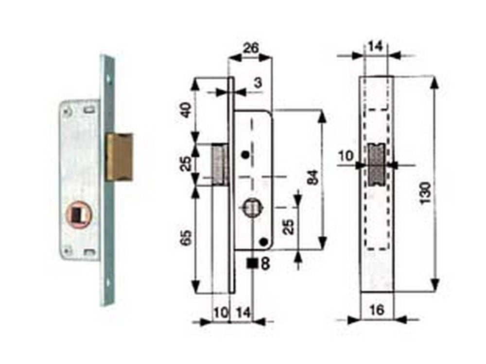 1pz serratura da infilare per montanti solo scrocco 901 - mm.14 (901.14.1) cod:ferx.fer52276
