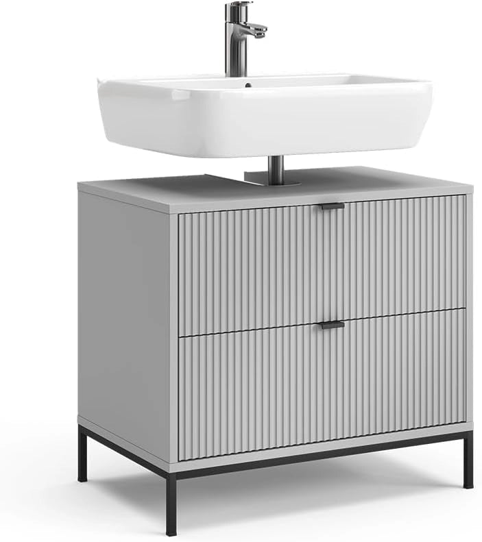 Mobile sottolavabo per bagno Eliza, Grigio, 70 x 63 cm Con 2 cassetti estraibili