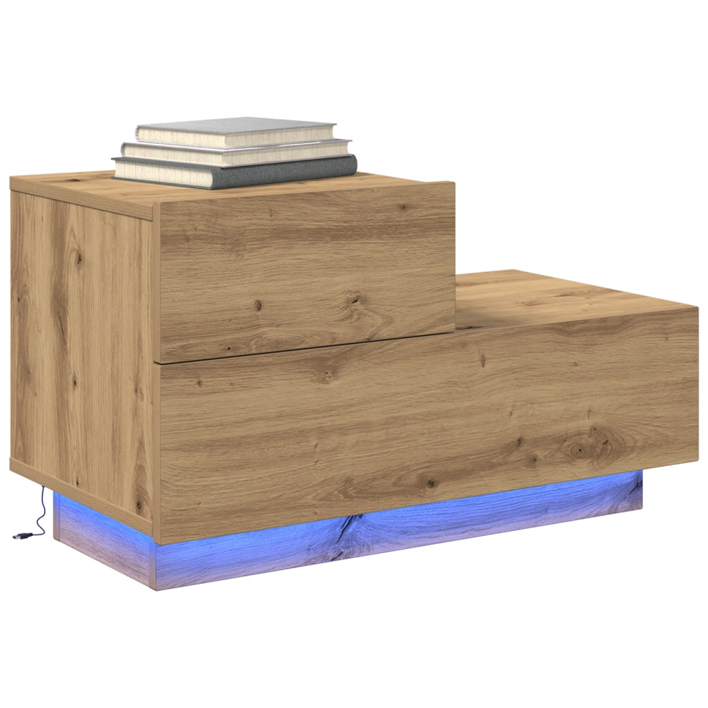 Comodino  con luci LED Rovere Artigianale 100x36x49 cm