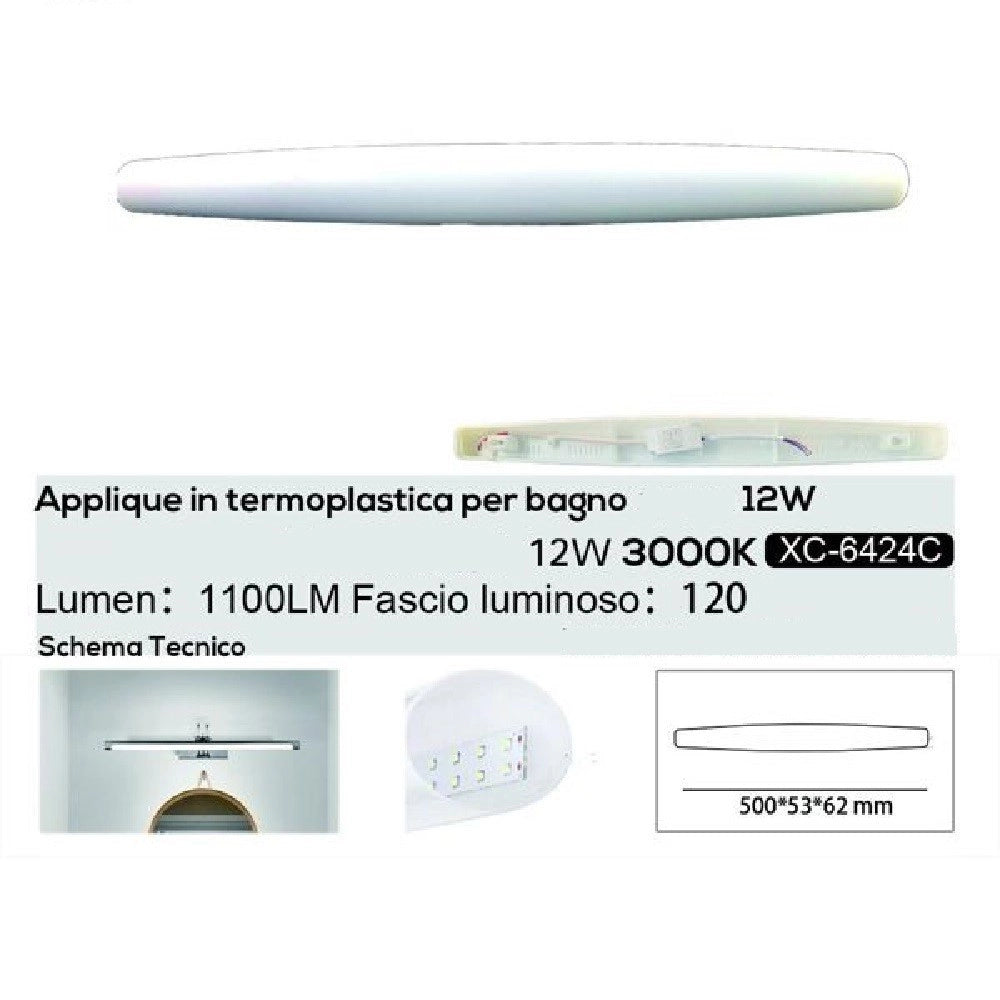 Trade Shop - Applique Led 12 Watt Ip20 Per Specchio Bagno Luce Calda Naturale Fredda Xc-6424 -