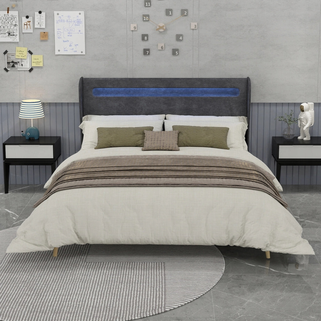 Letto imbottito 160x200 LED grigio - Xylo