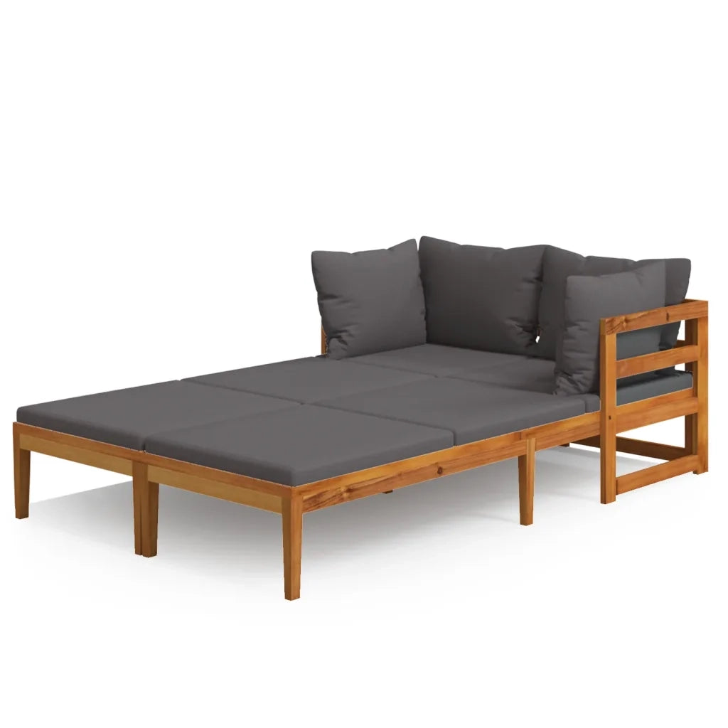 Lettini PrendiLettino sole | Sdraio da giardino | Lettino da sole con Cuscini Grigio Scuro 2 pz Legno d'Acacia
