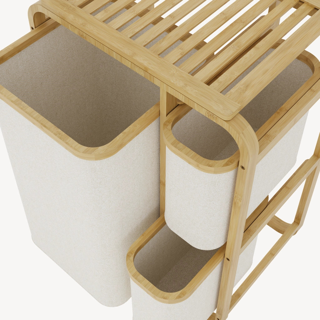 Mobile Portabiancheria Evenes in Bambù e 3 Sacchi Estraibili 70,5 x 49,5 x 33 cm Beige [en.casa]