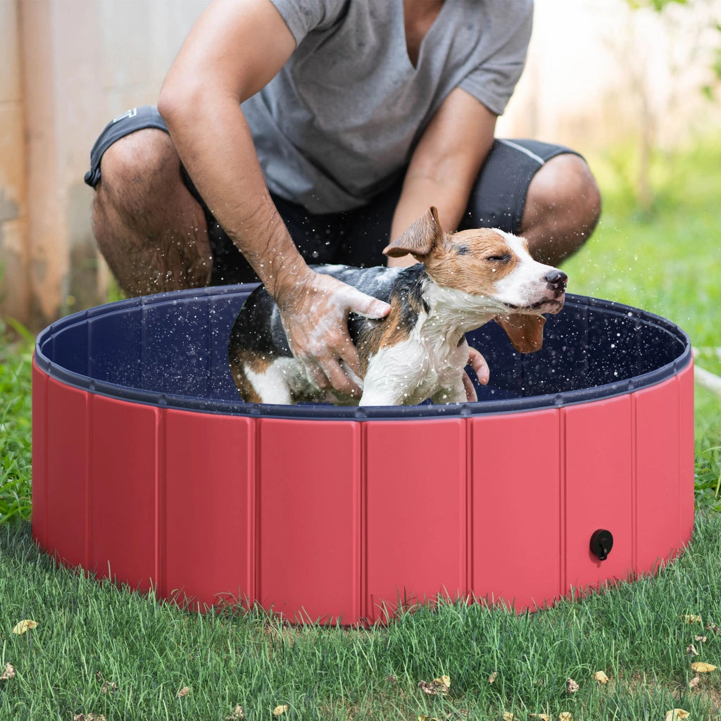 Vasca da bagno per cani e gatti pieghevole ¨C zephmum ¨C plastica e legno rosso ?100x30 cm