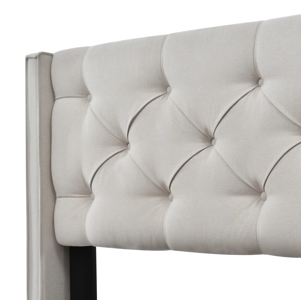 Letto matrimoniale imbottito 140x200 cm con contenitore; struttura in metallo e legno; grigio chiaro