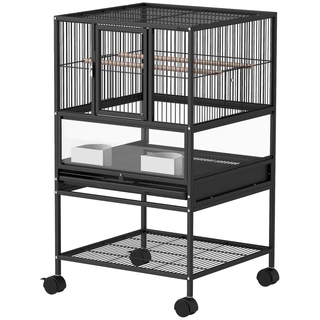 Gabbia Uccelli con Pannelli Acrilici ¨C zephmum ¨C 48x46x83 cm Nero