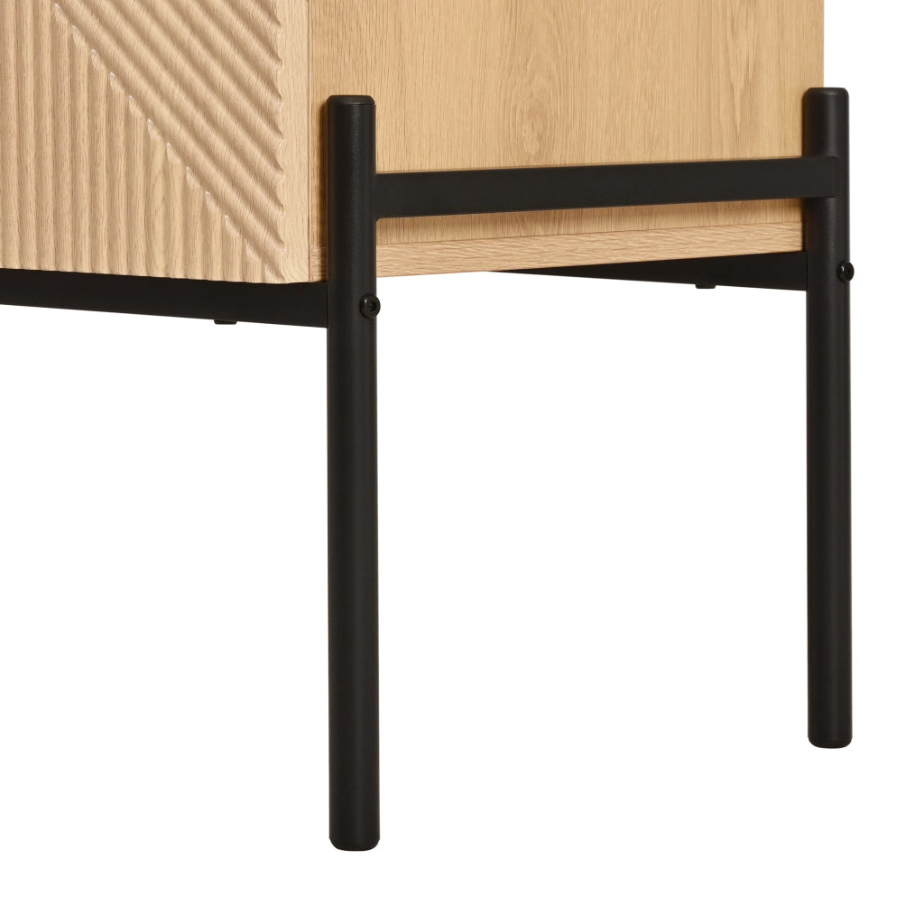 Credenza con 6 Cassetti e Gambe in Metallo; Frontale 3D Geometrico; Stile Moderno; in MDF; Naturale; 115;5??38??75 cm