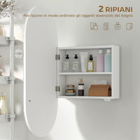 Specchio da Bagno Ovale 45x13,5x 90 cm con Armadietto in MDF Bianco