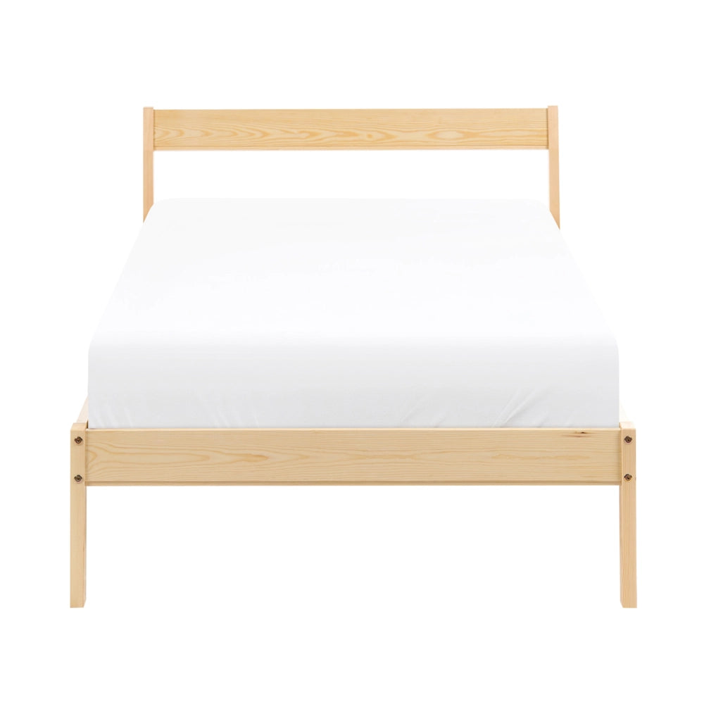 Letto singolo in legno di Pino marrone chiaro con Rete a Doghe 90 x 200 cm stile minimalista