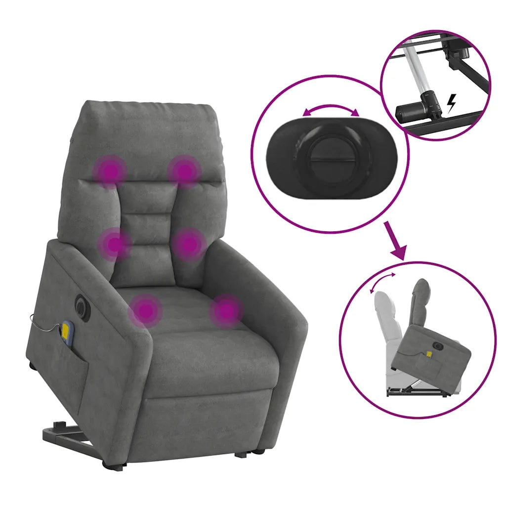 Poltrona a Rialzo Reclinabile Massaggi Grigio Scuro Microfibra 3303110