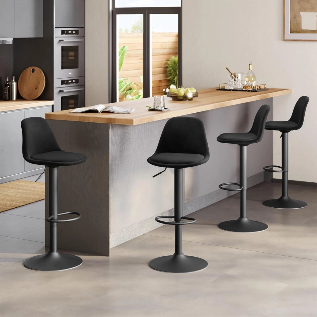 Sgabello da Cucina Moderno, Sedia Alta da Bar Regolabile in Altezza, Sgabello Imbottito Girevole con Schienale e Poggiapiedi, Nero Inchiostro, 1050BY-1