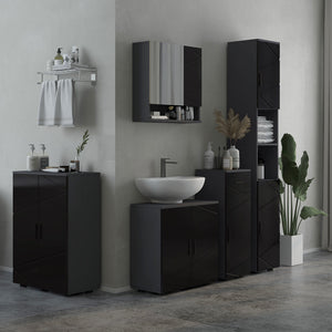 Specchio Armadietto da Bagno Pensile 2 Ante 55x17x55 cm in Legno Nero