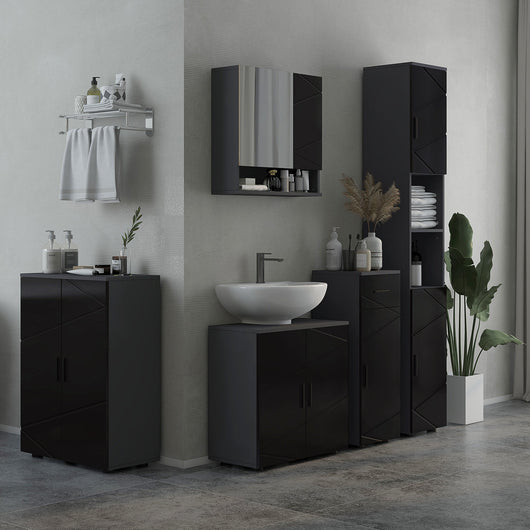 Specchio Armadietto da Bagno Pensile 2 Ante 55x17x55 cm in Legno Nero