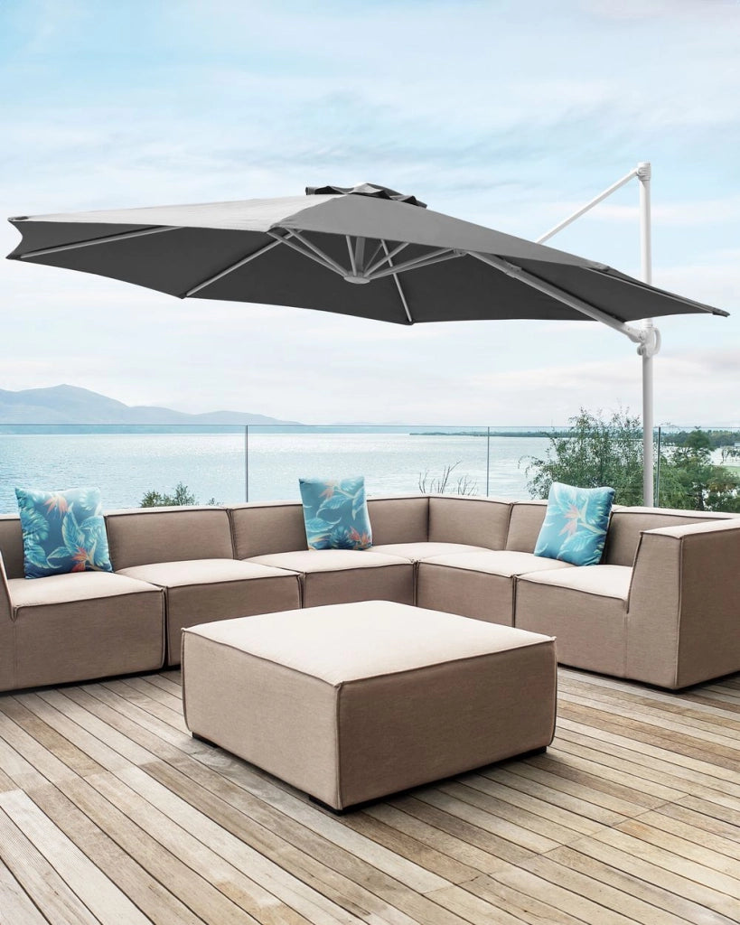 Ombrellone da giardino in tessuto grigio 240 cm girevole resistente agli agenti atmosferici