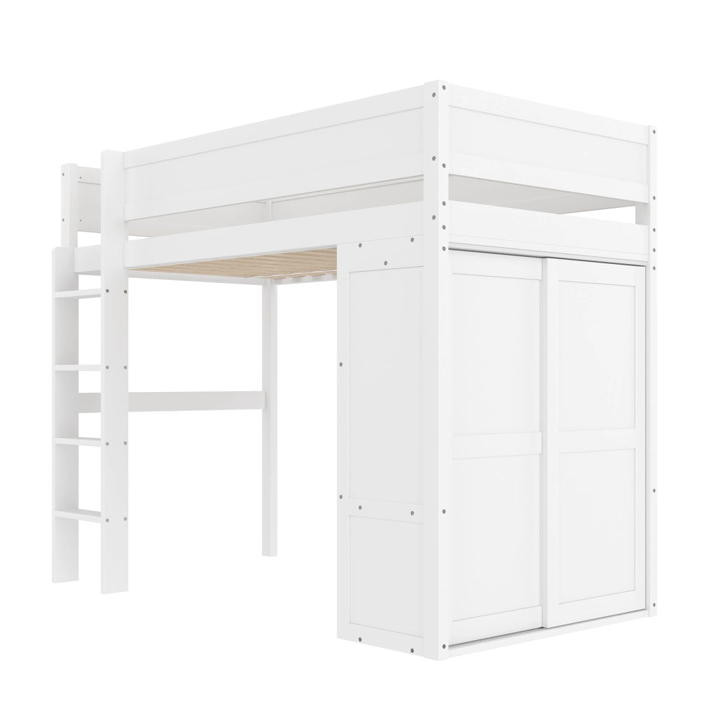 Letto a castello bianco in pino con armadio integrato funzione contenitore e dimensioni 90x200 cm