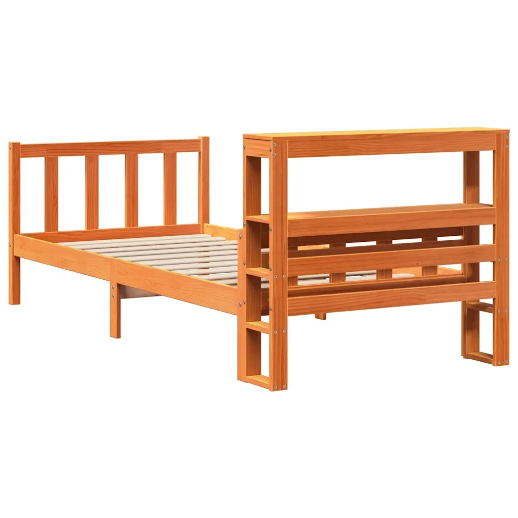 Letto singolo | Letto per adulti | Giroletto con Testiera Marrone Cera 75x190 cm Massello Pino