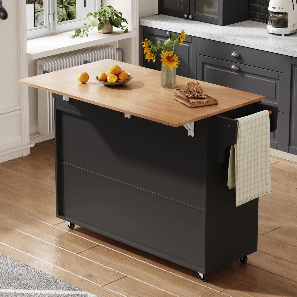 Isola Cucina Multifunzionale con Piano Pieghevole ¨C MINIMAL ¨C 145x45x94,5 cm, Ripiani, Rotelle