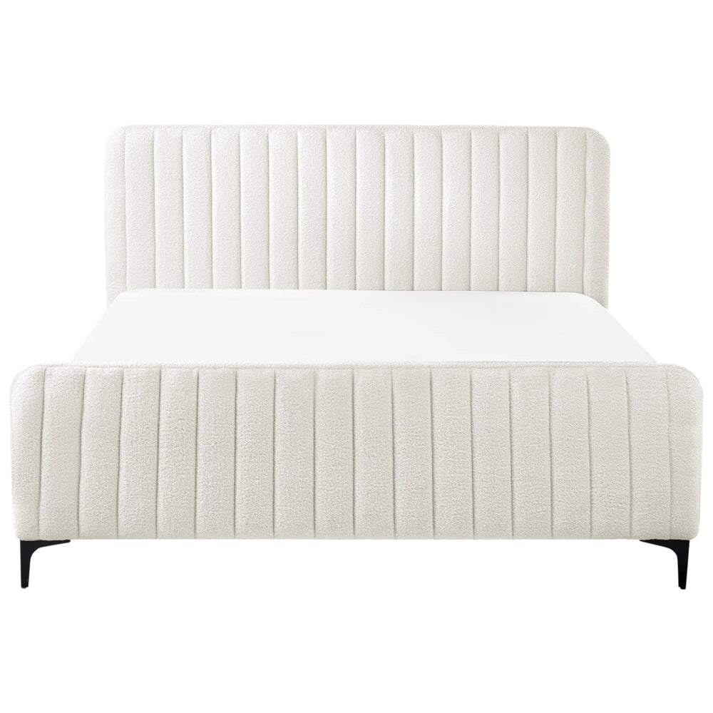 Letto in bouclé bianco sporco UE Matrimoniale 160 x 200 cm Testiera Imbottita con Gambe in metallo Design moderno