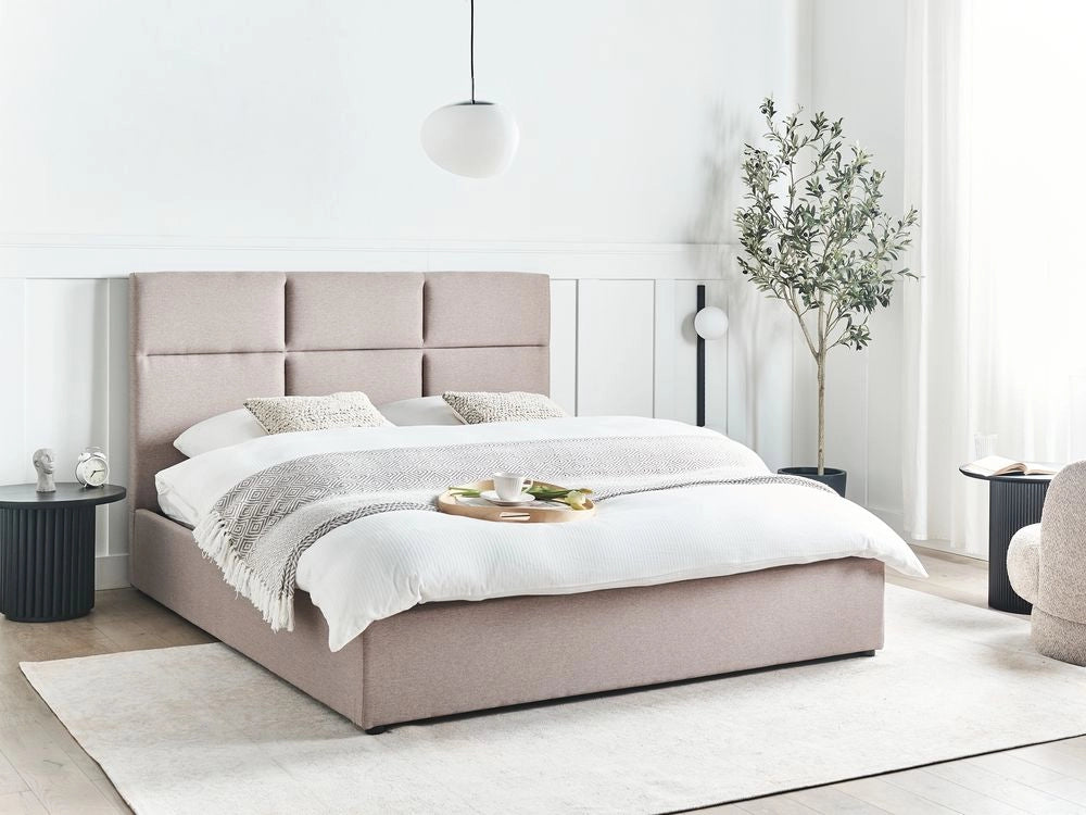 Letto ottomano Taupe Poliestere Rivestito 160 x 200 cm con Storage e Testata Mobili da Camera da Letto
