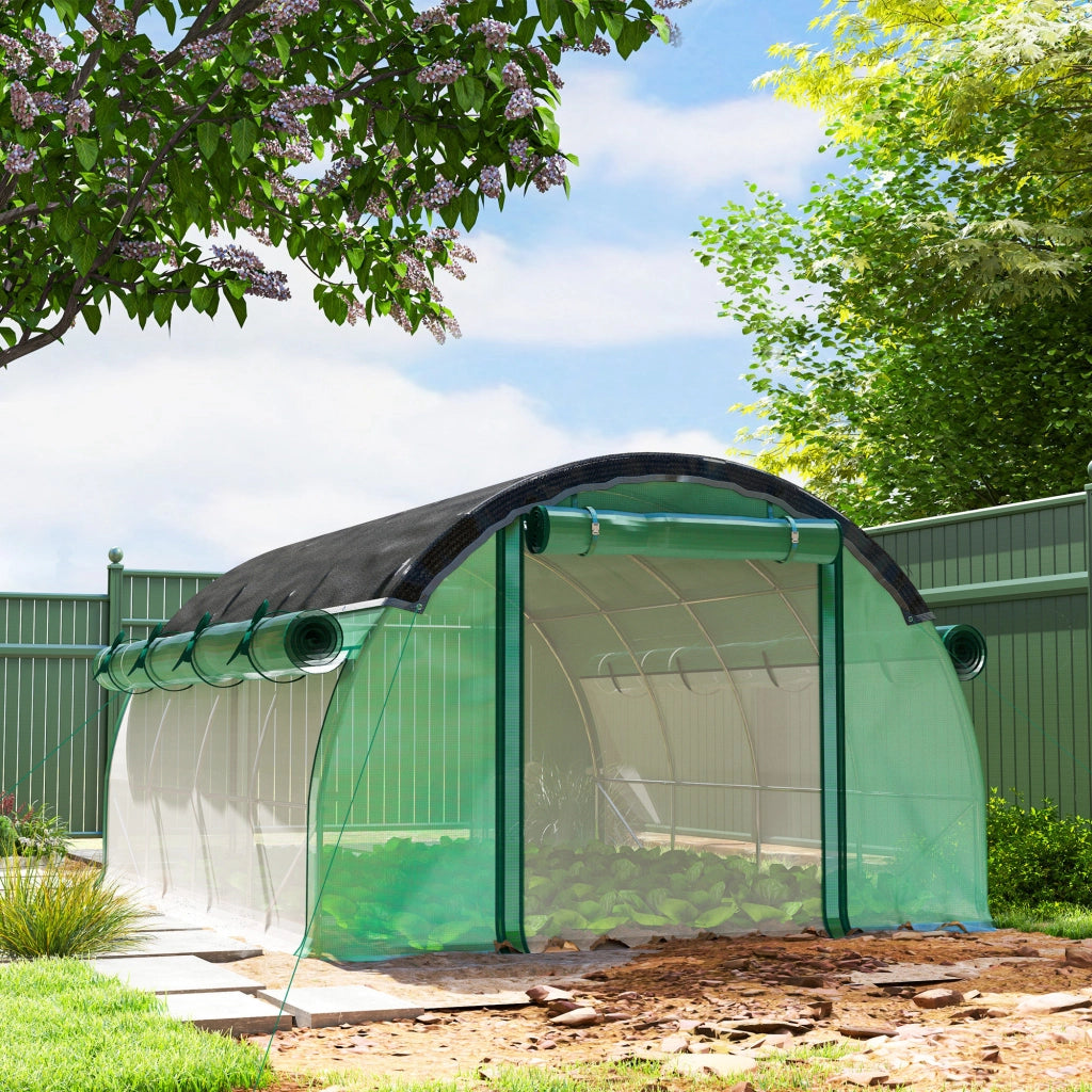 Serra Tunnel Giardino 4x3x2m ¨C Xylo ¨C Rete Ombreggiante, Pareti Laterali Arrotolabili, Telaio Acciaio Verde