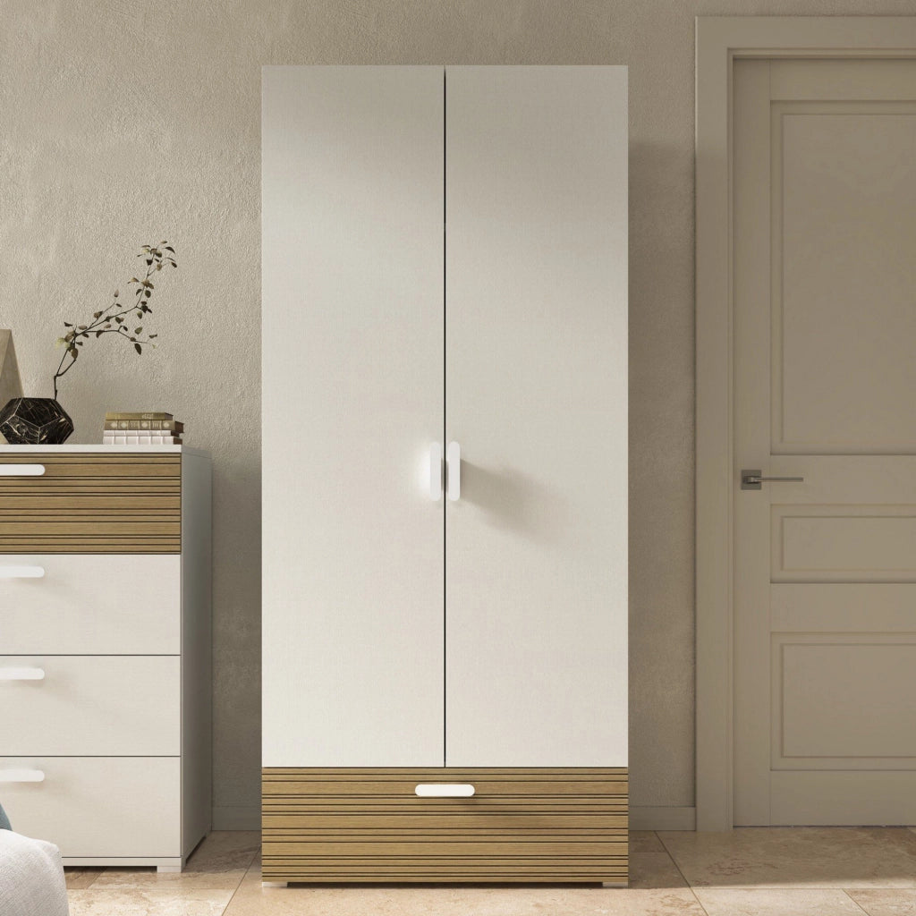 Armadio Camera da Letto Centaurea, Guardaroba 2 Ante Appendiabiti Made in Italy, 52.00x180.00h cm Bianco Rovere Rigato