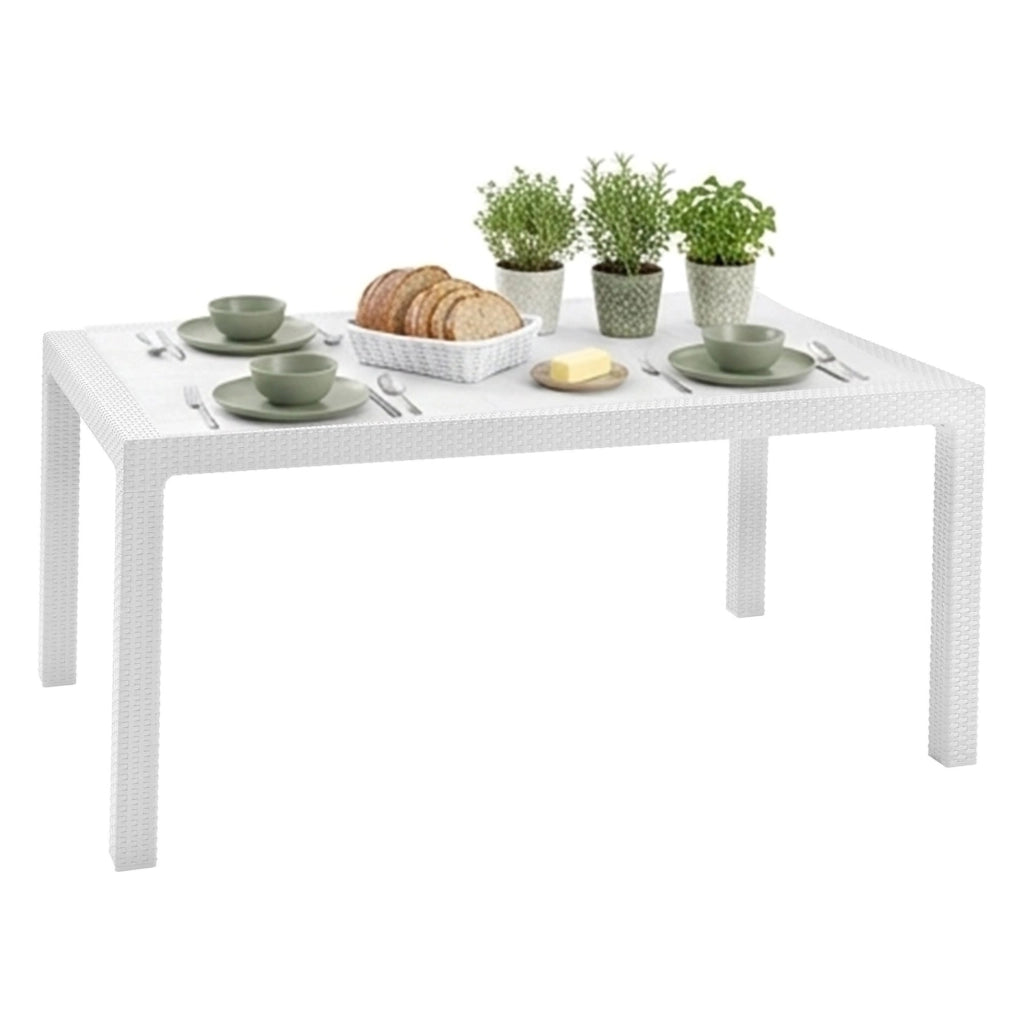 Tavolo da esterno Pickering, Base per picnic, Piano da pranzo da giardino, Banco outdoor multiuso, 95x161 h75 cm, Bianco