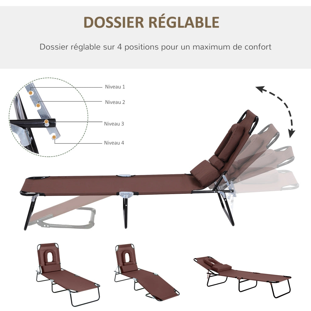 Transat Pieghevole Chaise Longue con Cuscini ¨C Zephmum ¨C Marrone 4 Posizioni