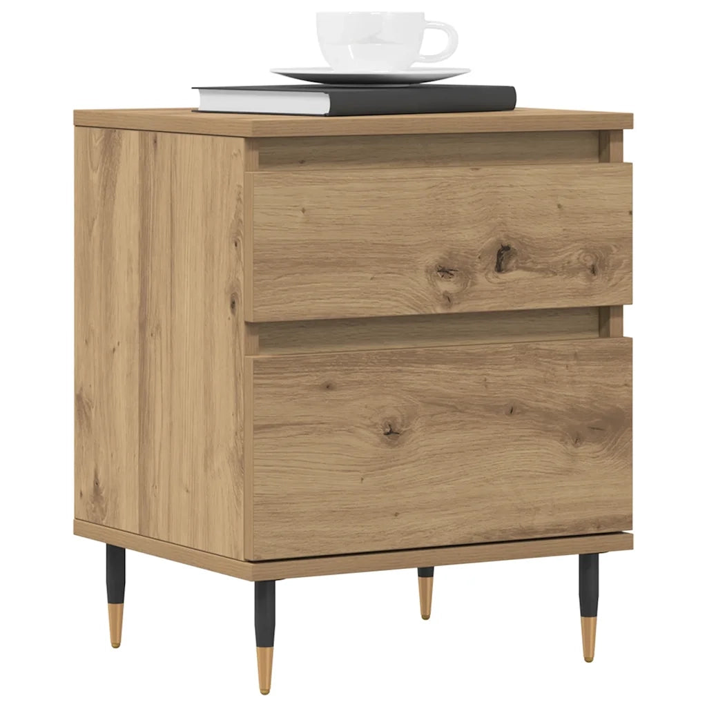 Set di 2 Comodini | Armadio da Notte | Mobiletto da notte Rovere Artigianale 40x35x50 cm Legno Multistrato