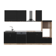 Cucina componibile Fame-Line Nero rigato/Rovere dorato 300 cm con armadio alto, PL Marmo Vicco