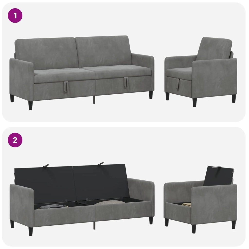Set di Divani con Storage 2 pz Grigio Scuro Poliestere 3429247