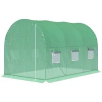 Serra da Giardino a Tunnel con Area 6 m², Telaio Tubolare Rinforzato, Porta con Cerniera, 6 Finestre Avvolgibili, 3L x 2l x 2H m, Verde