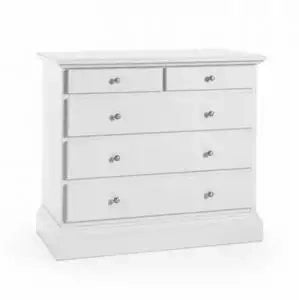 Comò 3+2 cassettoni in legno, Shabby chic colore bianco