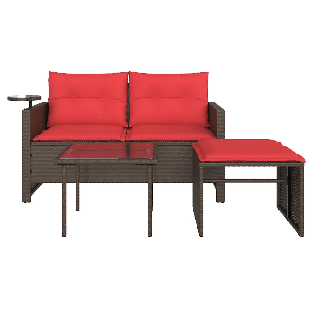 Set Divani da Giardino 3 pz con Cuscini Marrone in Polyrattan 365465