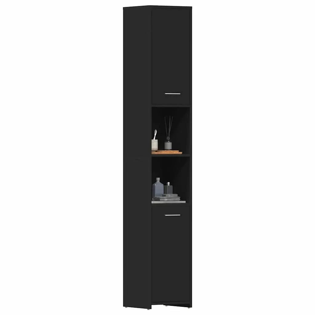 Mobile da Bagno Nero 30x30x183,5 cm in Legno tecnico 802598