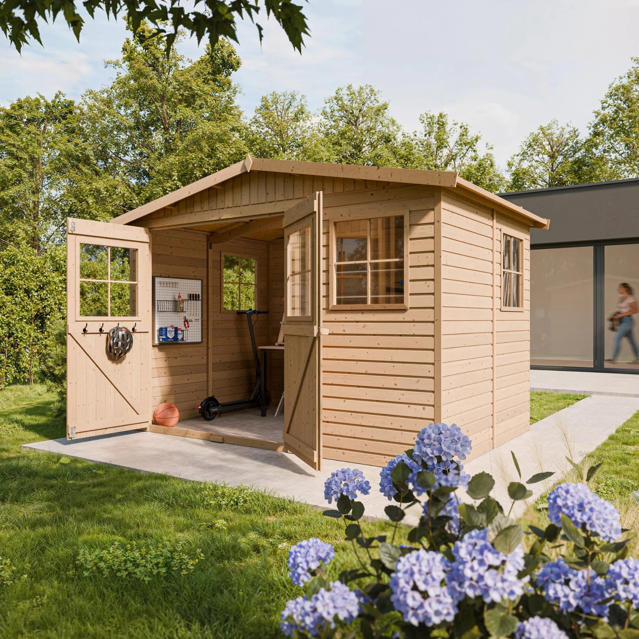 TIMBELA M334 Casa da giardino in legno naturale A226x216x324 cm/6 m²