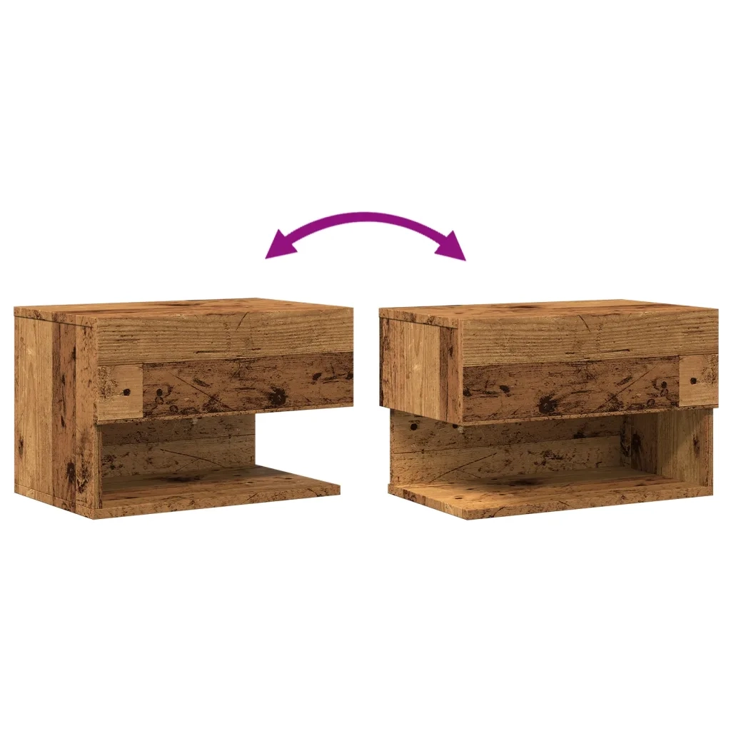 vidaXL Comodini da Parete 2pz Legno Antico