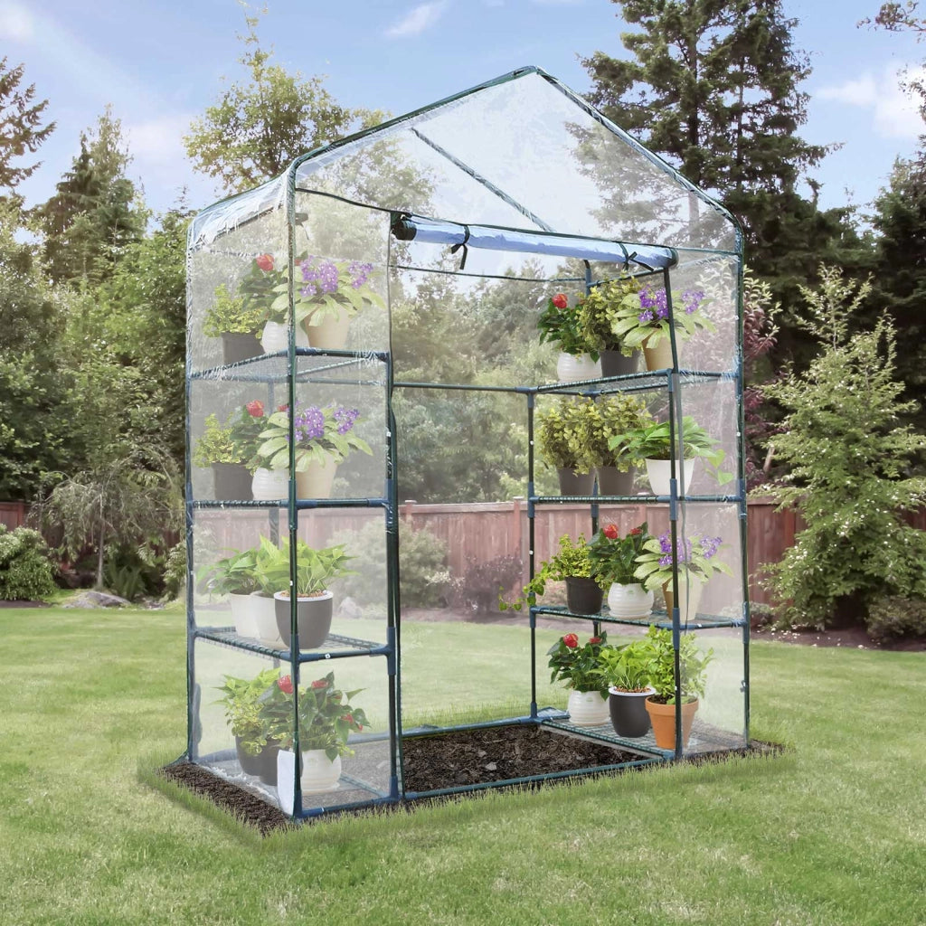 Easycomfort Serra da Giardino in Acciaio e PVC Trasparente con Porta Avvolgibile, 143x73x195 cm, verde