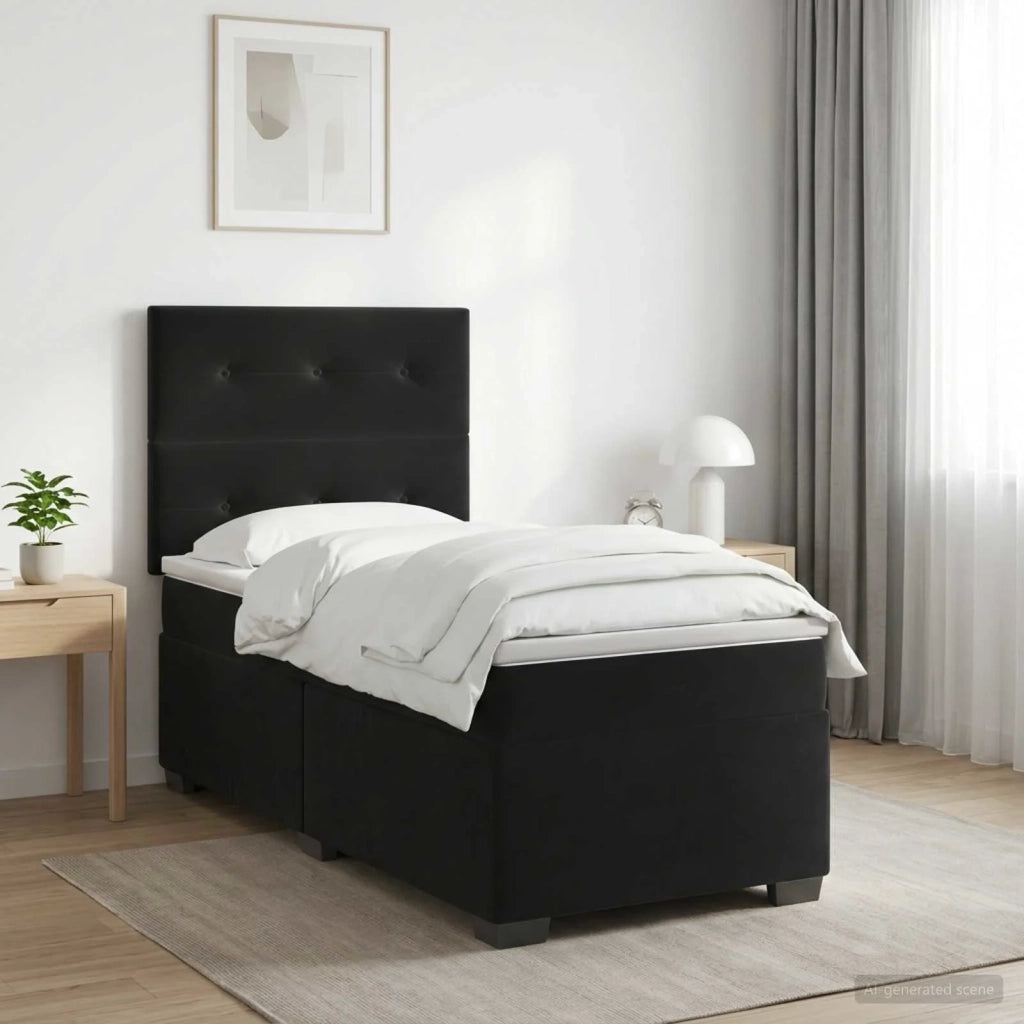 Letto box spring con materasso Nero 90 x 200 cm Velluto 3453568