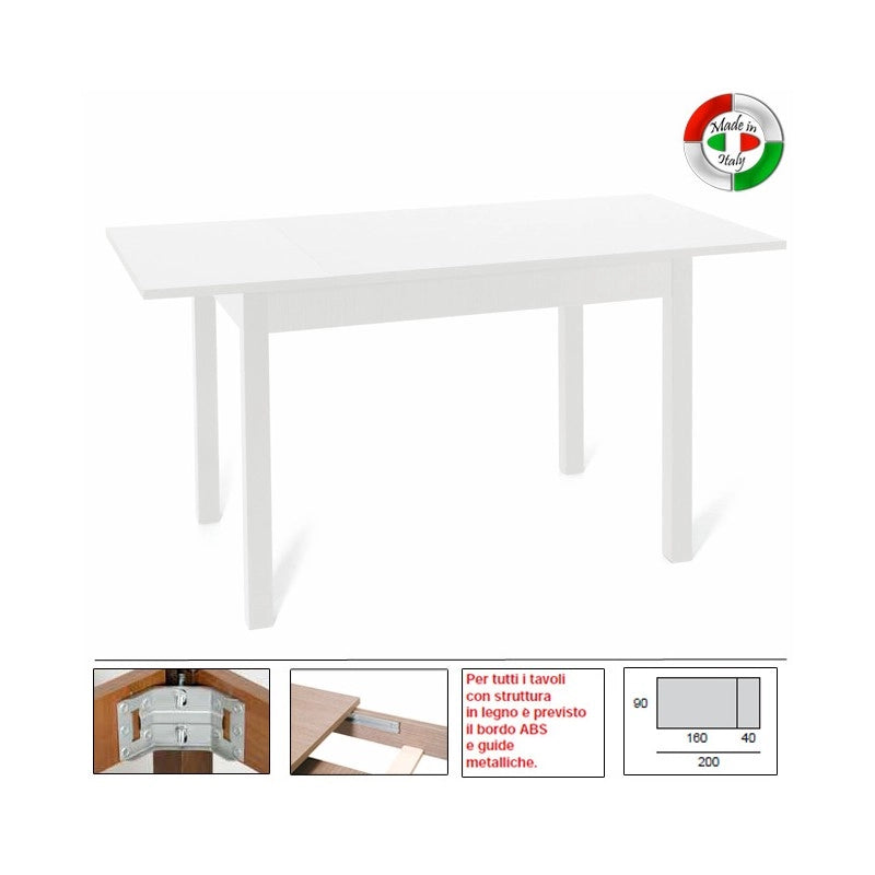 Tavolo pranzo allungabile interamente legno nobilitato cm 90x160-200 bianco