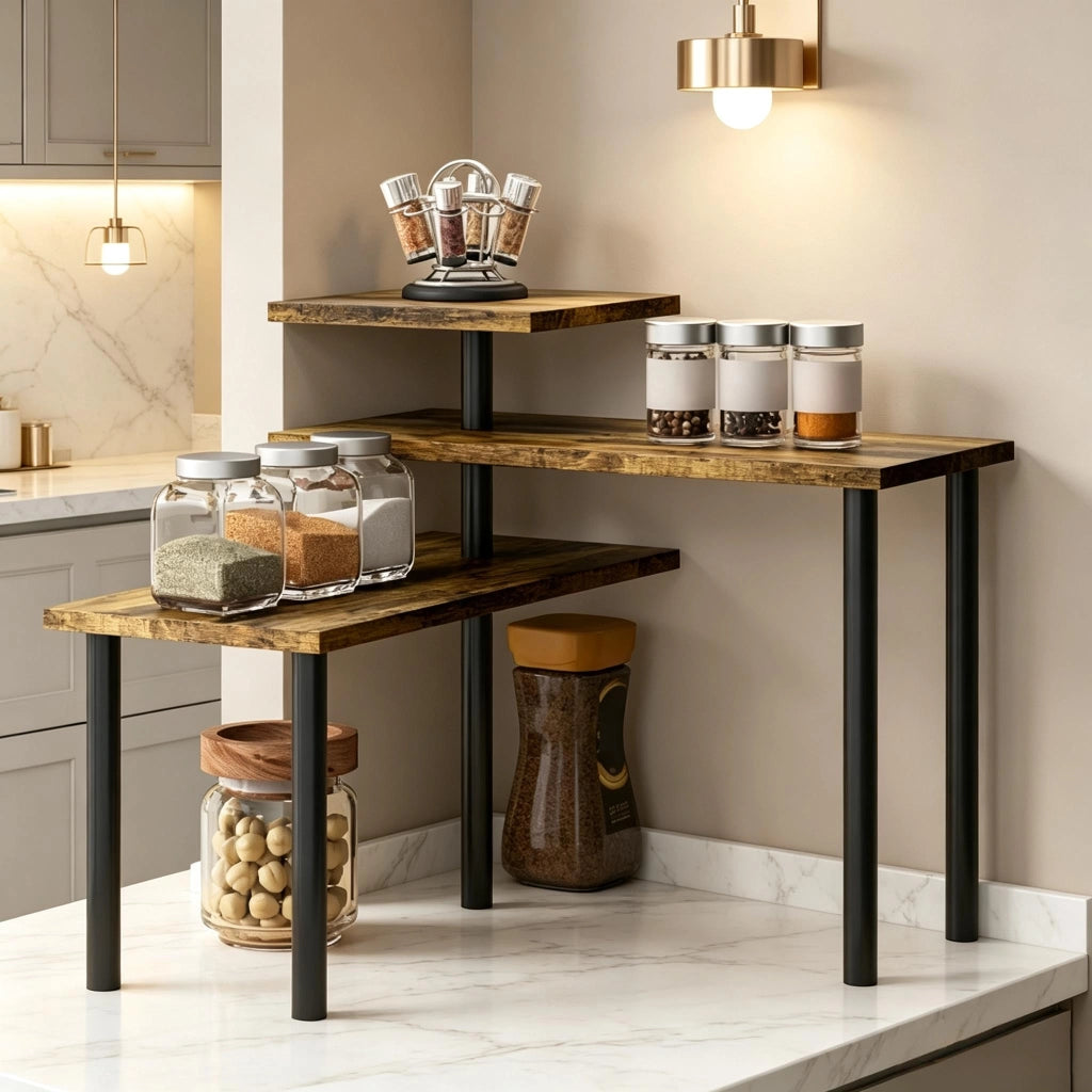 REGALLO da cucina girevole a 3 livelli 40x18x36,5 cm nero/marrone